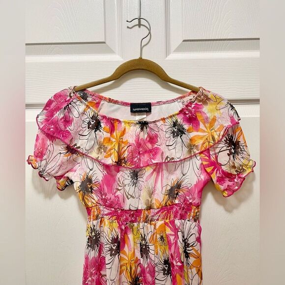 Vintage Girls Short Sleeve Dress Size 14/16 Made in USA Spring Pink Floral - Picture 3 of 11